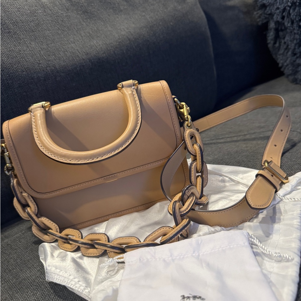 Coach Tan Crossbody Bag with Chain Strap